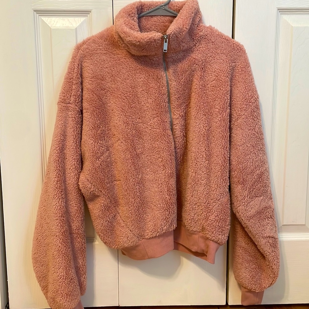 Pink cropped quarter zip